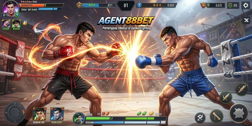 Tampilan screenshot menunjukkan aksi pertarungan seru di AGENT88BET.