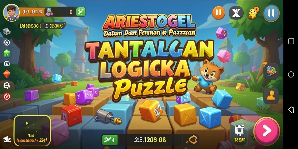 Screenshot ARIESTOGEL menunjukkan gameplay menarik dalam menyelesaikan puzzle.