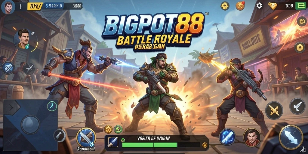 Screenshot menunjukkan aksi seru dalam gameplay Battle Royale BIGPOT88.