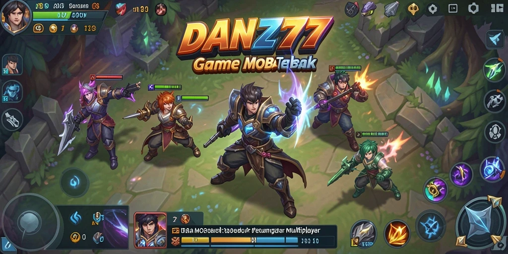 Screenshot gameplay menampilkan pertarungan MOBA yang menarik.