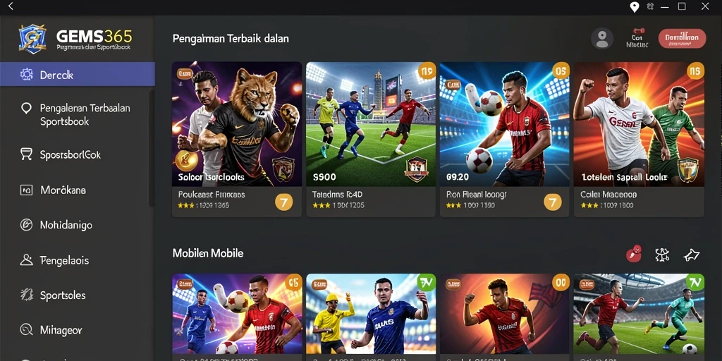 Tampilan menarik dari antarmuka GEMS365 saat memasang taruhan olahraga.