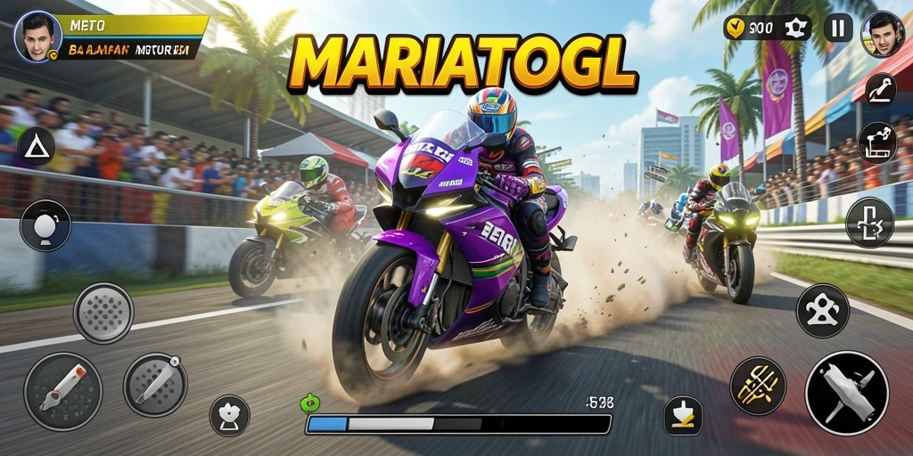 Tampilan gameplay MARIATOGL yang mendebarkan di lintasan balapan.