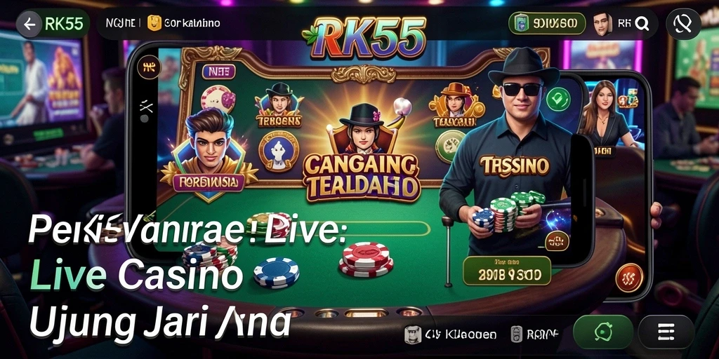 Screenshot menampilkan dealer profesional di meja permainan Live Casino.